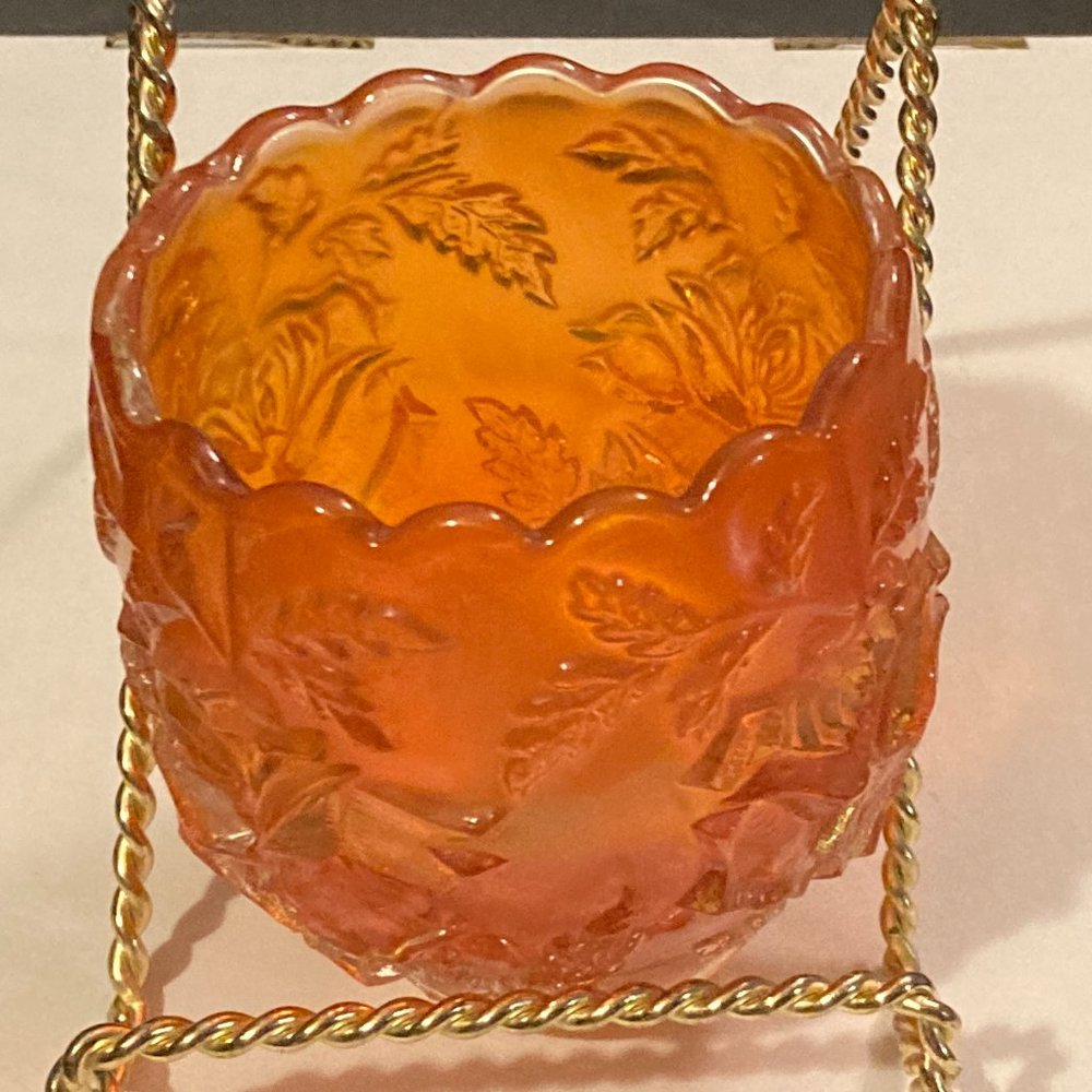 ANTQ 1910 DUGAN Carnival Glass Marigold “ Wreath Of Roses” Rose Bowl-3.5" H-EUC
